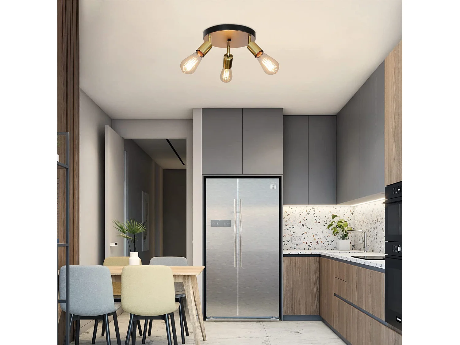 NETTLIFE Plafonnier 3 Spots de Plafond Max. 25W E27 Vintage Flamme Rond Moderne Lustre Pivotant pour Chambre Salle à Manger Cuisine Couloir Salon