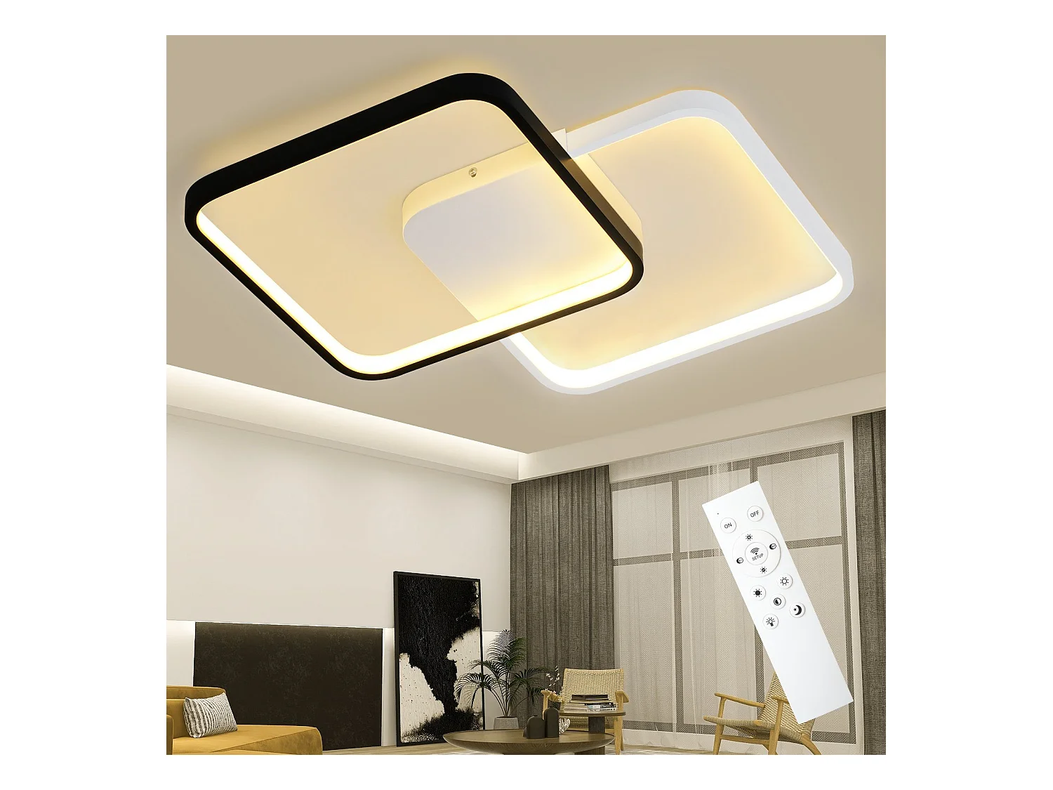NETTLIFE Plafonnier LED Métal Noir 55W Moderne Dimmable avec Télécommande 43CM Lampe de Cuisine Design pour Salon Chambre Chambre d'Enfant