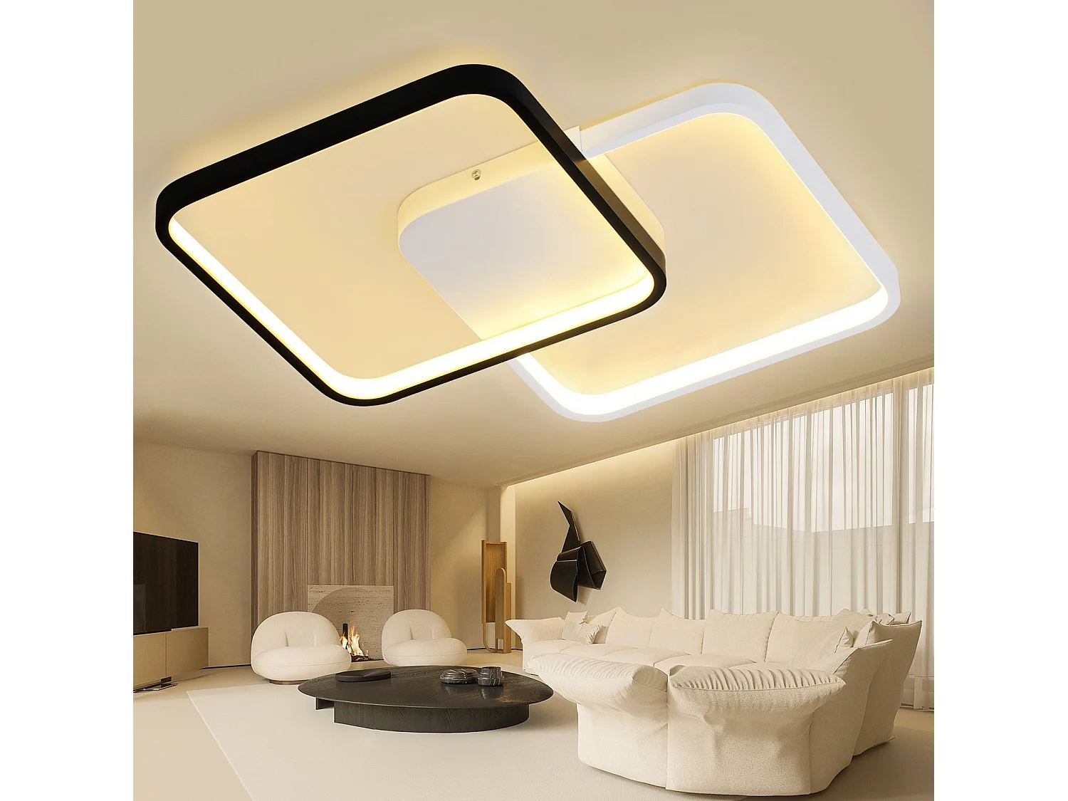 NETTLIFE Plafonnier LED Métal Noir 55W Moderne Dimmable avec Télécommande 43CM Lampe de Cuisine Design pour Salon Chambre Chambre d'Enfant