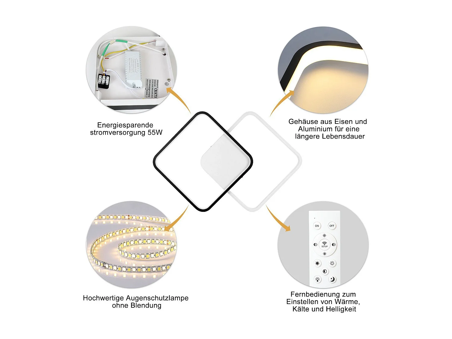 NETTLIFE Plafonnier LED Métal Noir 55W Moderne Dimmable avec Télécommande 43CM Lampe de Cuisine Design pour Salon Chambre Chambre d'Enfant