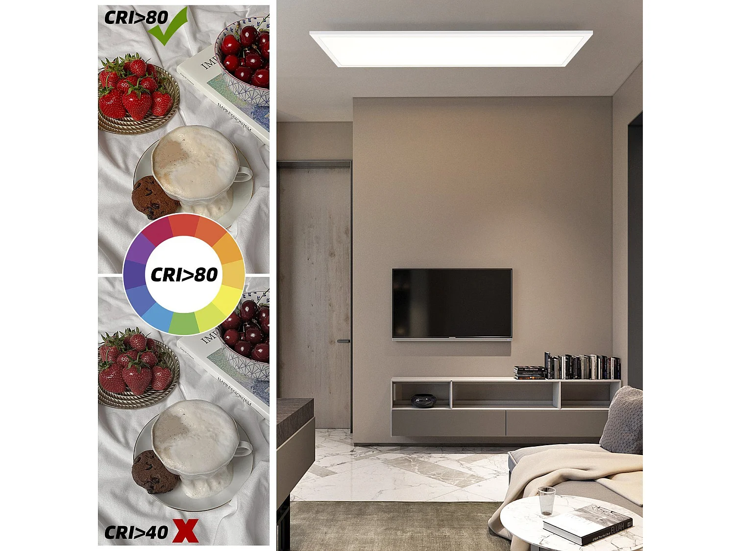 NETTLIFE Lampa sufitowa LED, 80 x 30 cm, 39 W, 3000 K z możliwością ściemniania, płaska, lampa z pilotem, panelowa, biała, lampa biurkowa do kuchni