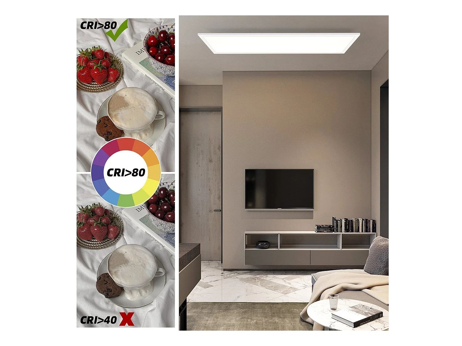 NETTLIFE LED-plafondlamp, 80 x 30 cm, 39W, 3000K dimbaar, plat, lamp met afstandsbediening, paneel, wit, bureaulamp voor de keuken