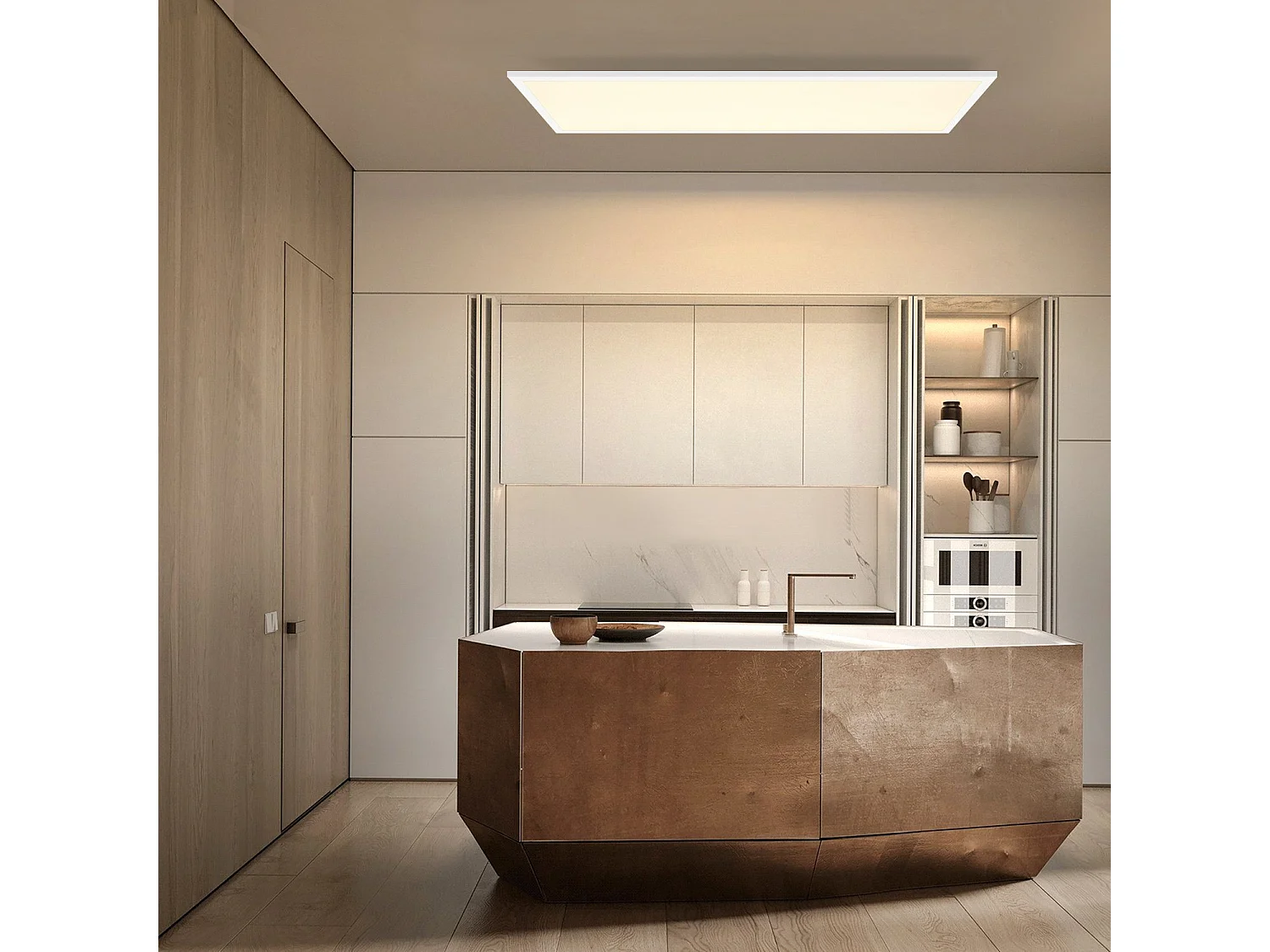 NETTLIFE Plafonnier LED, 80 x 30 cm,39W, 3000 K Dimmable, Plat, Lampe avec Télécommande, Panneau, Blanc, Lampe de Bureau pour Cuisine