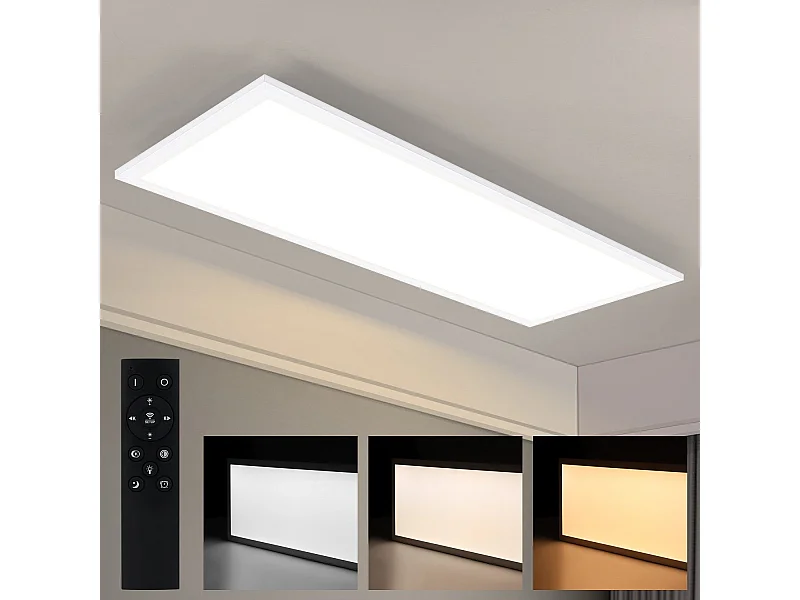 NETTLIFE Plafonnier LED, 80 x 30 cm,39W, 3000 K Dimmable, Plat, Lampe avec Télécommande, Panneau, Blanc, Lampe de Bureau pour Cuisine