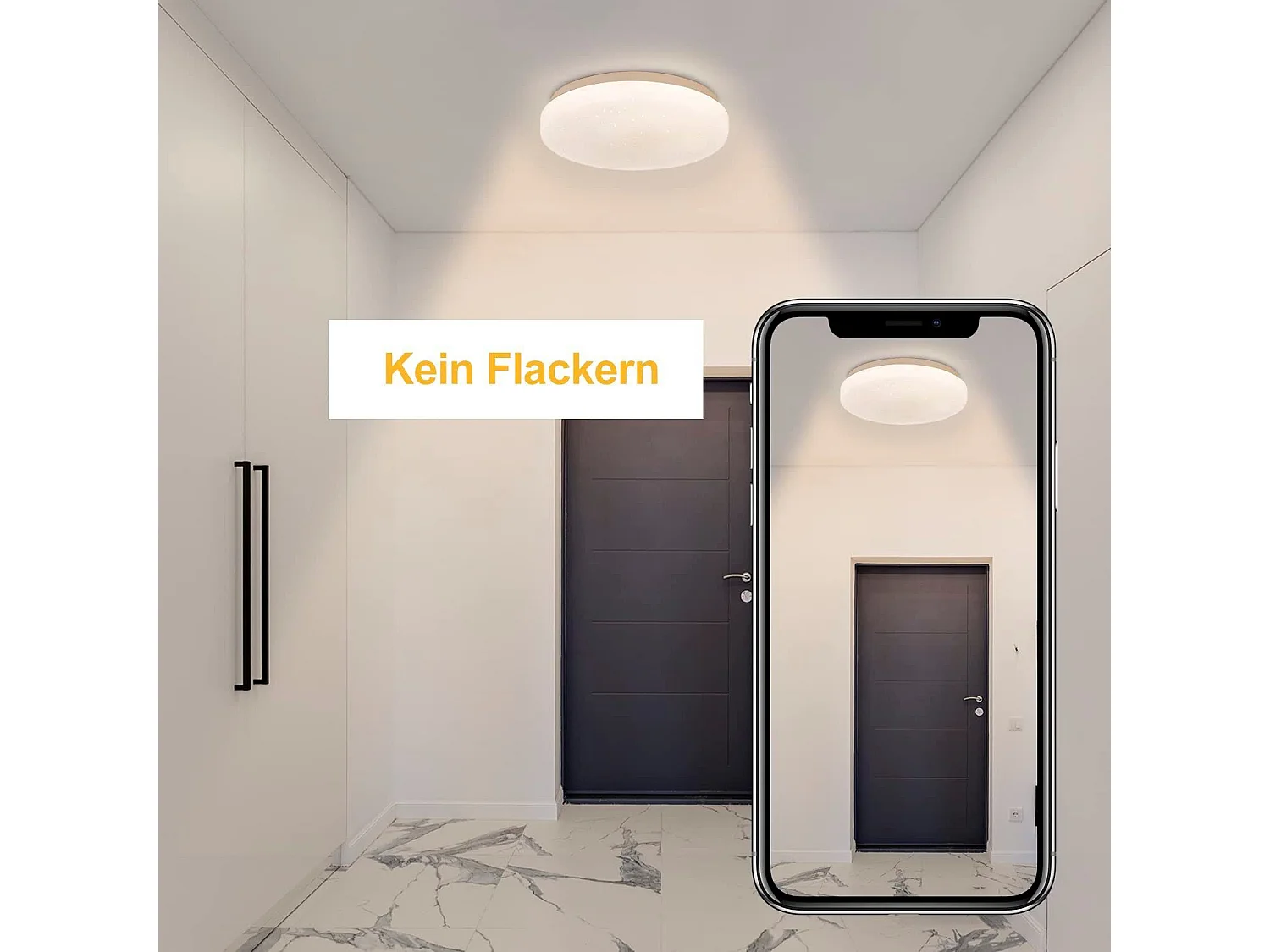 NETTLIFE Lámpara de Techo LED Dormitorio 21 cm 15 W Blanco Cálido Dormitorio Lámpara de con Purpurina Lámpara de  Redonda con Estrella Pequeña para