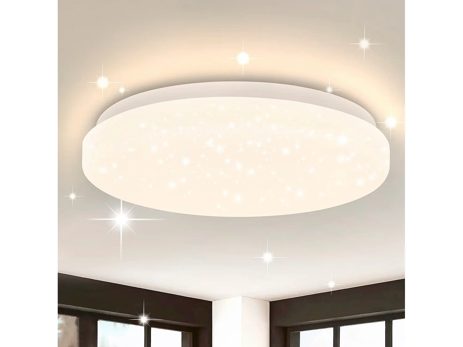 NETTLIFE Plafonnier LED Chambre à 21 cm 15 W Chambre à Blanc Chaud Lampe de Couloir à Paillettes Lampe Ronde Petite étoile de Cuisine pour