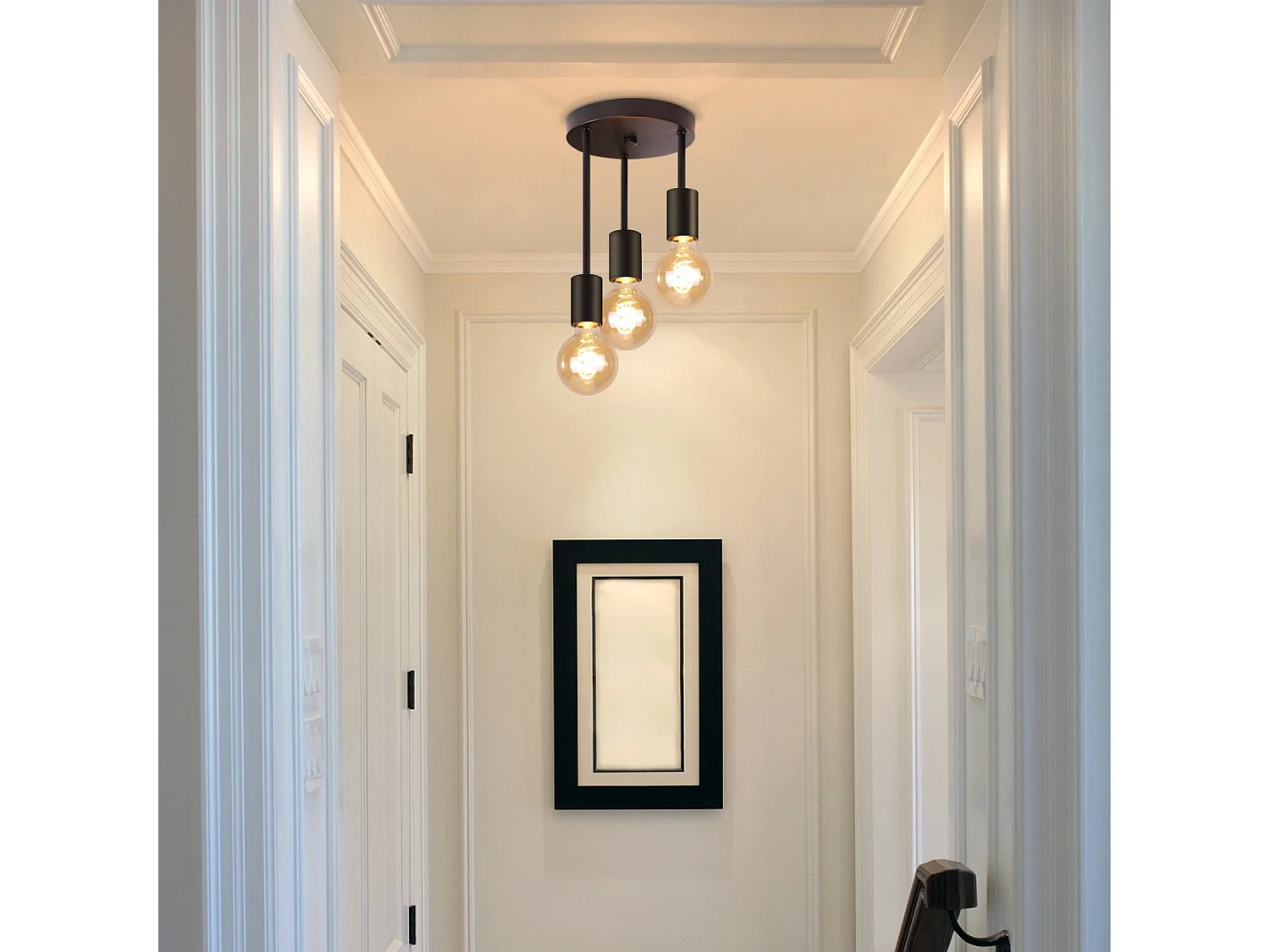 Vintage Schwarze E27 3-Punkt-Deckenleuchte zum Aufhängen mit industriellem Kronleuchter