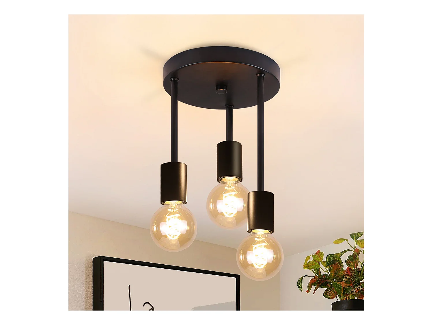 NETTLIFE Plafonnier 3 Spots E27 vintage noir suspendu avec lustre industriel pour salle à manger cuisine couloir salon bar sans ampoule