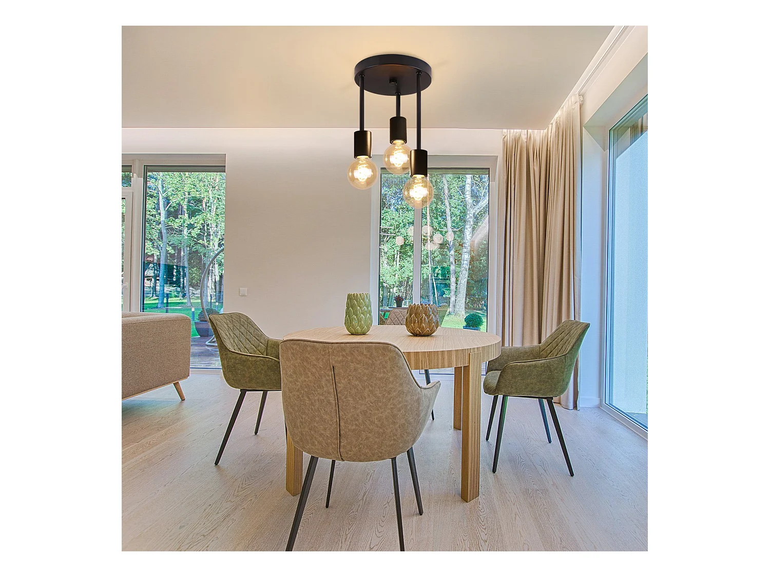 NETTLIFE Plafonnier 3 Spots E27 vintage noir suspendu avec lustre industriel pour salle à manger cuisine couloir salon bar sans ampoule