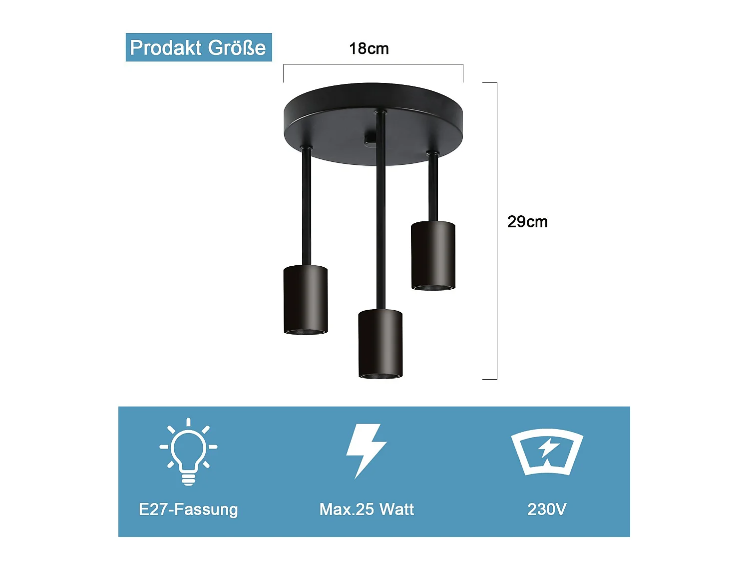 NETTLIFE Plafonnier 3 Spots E27 vintage noir suspendu avec lustre industriel pour salle à manger cuisine couloir salon bar sans ampoule