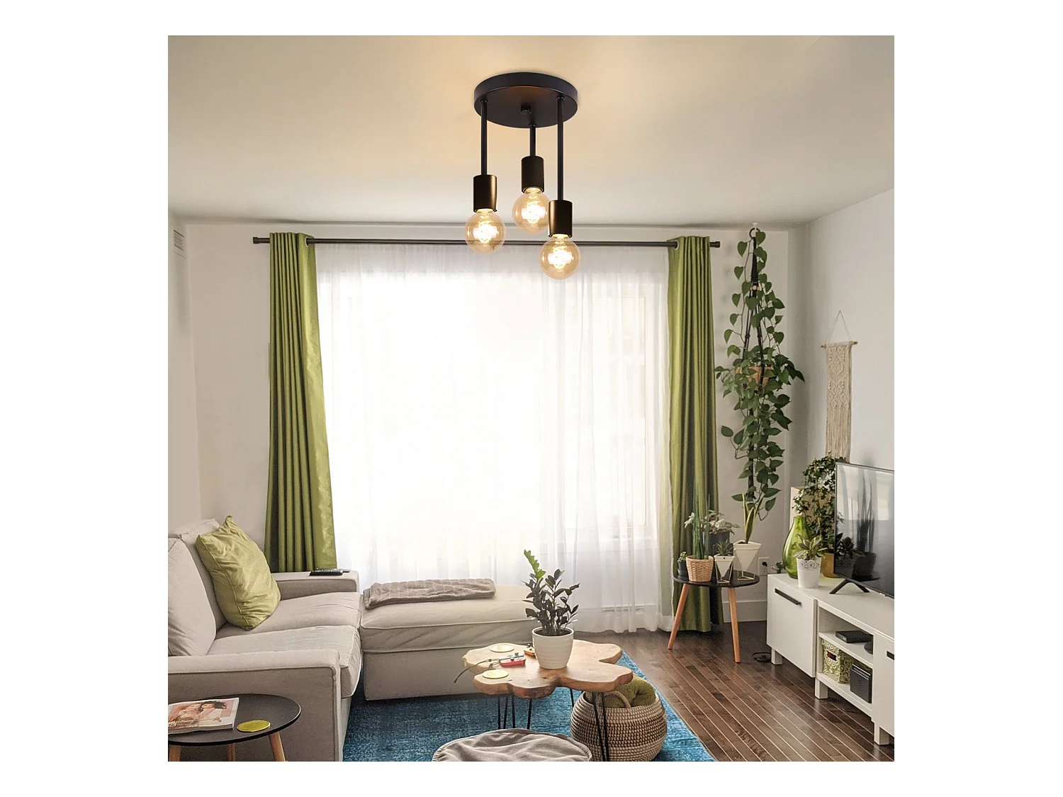 NETTLIFE Plafonnier 3 Spots E27 vintage noir suspendu avec lustre industriel pour salle à manger cuisine couloir salon bar sans ampoule