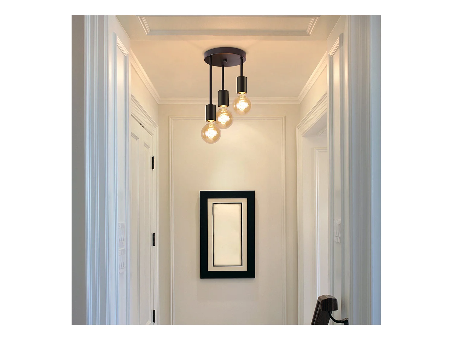 NETTLIFE Plafonnier 3 Spots E27 vintage noir suspendu avec lustre industriel pour salle à manger cuisine couloir salon bar sans ampoule