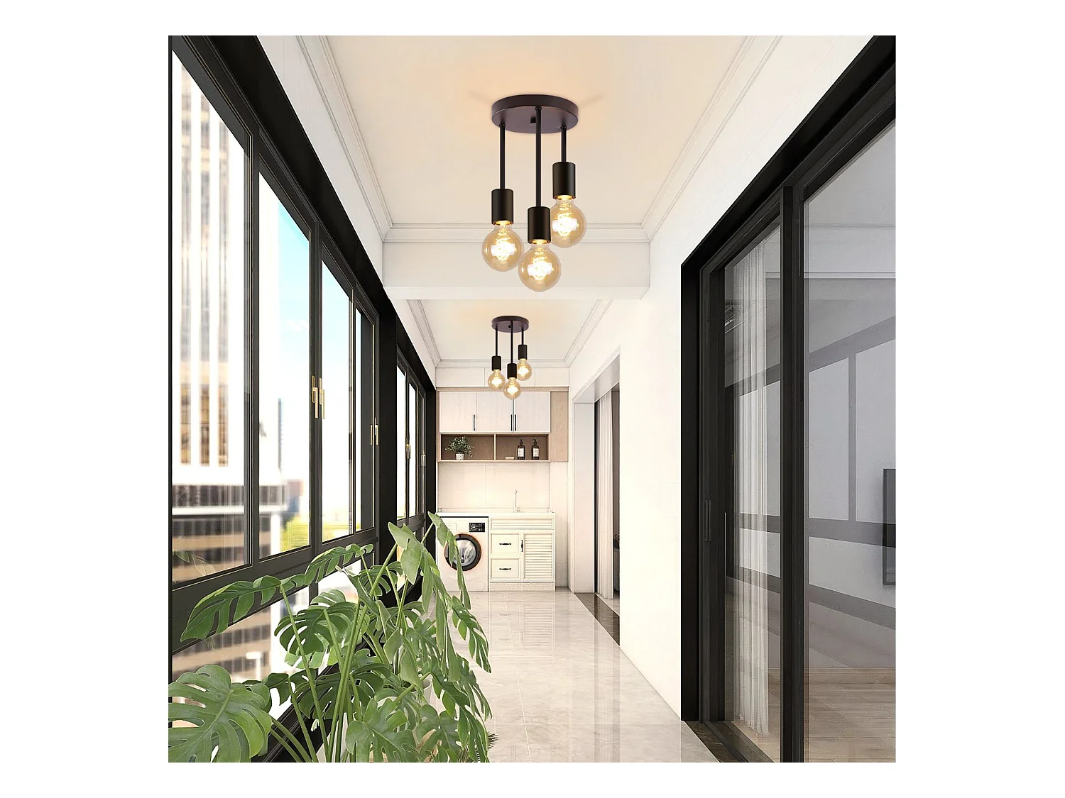 NETTLIFE Plafonnier 3 Spots E27 vintage noir suspendu avec lustre industriel pour salle à manger cuisine couloir salon bar sans ampoule