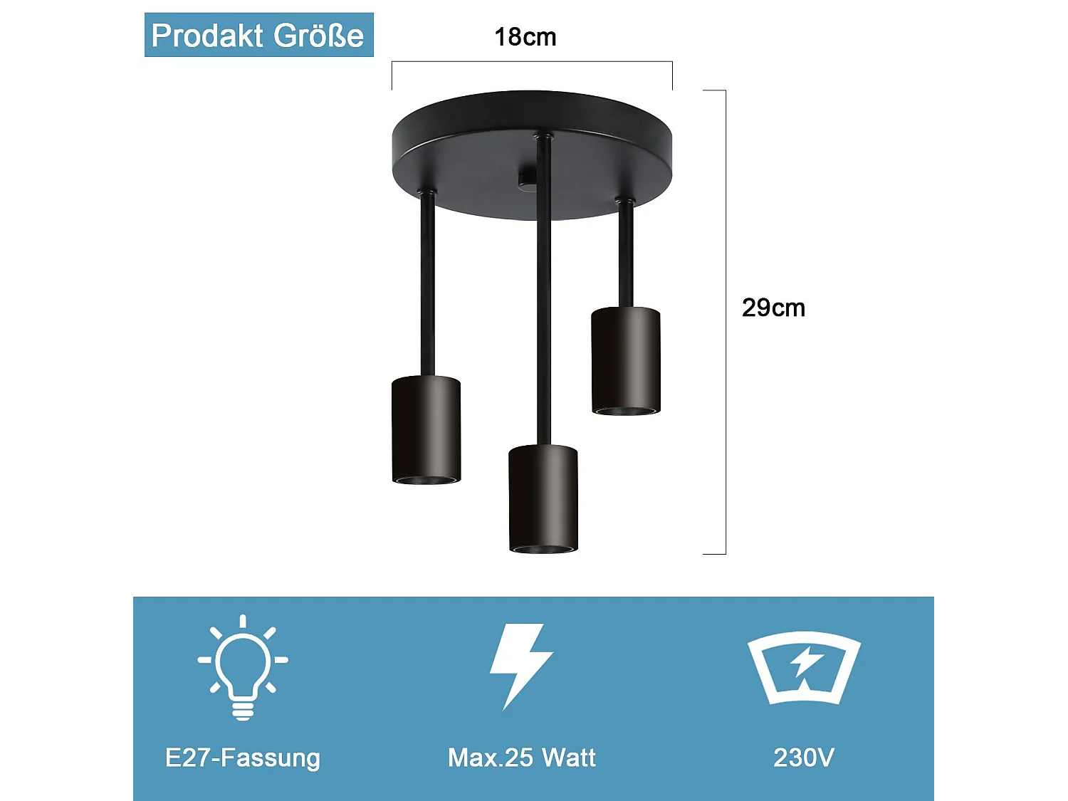 NETTLIFE Plafonnier 3 Spots E27 vintage noir suspendu avec lustre industriel pour salle à manger cuisine couloir salon bar sans ampoule