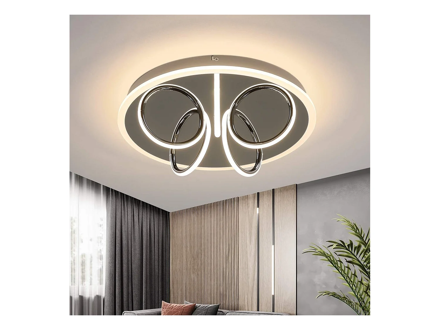 NETTLIFE Plafondlamp LED – rond - 41W - nikkel – 3000K Warm wit Licht - Moderne Plafondverlichting – 43cm - Metaal - voor Woonkamer | Slaapkamer | Gang