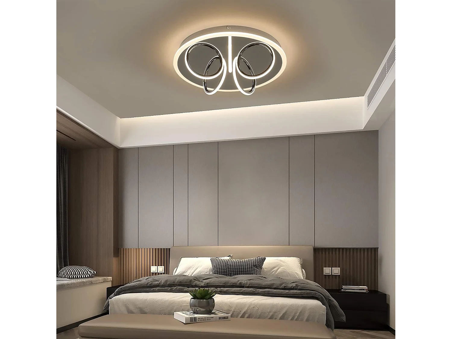 NETTLIFE Plafonnier LED Salon Lumière Blanc Chaud 41W, 3000 K, 43 x 12,5 cm Lampe moderne pour chambre à coucher chambre d'enfant, cuisine couloir