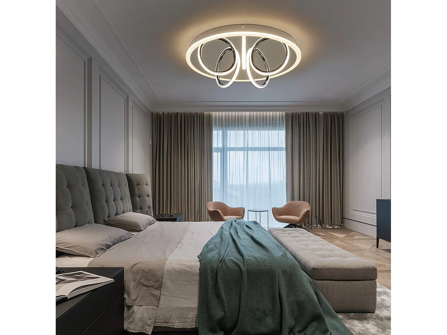 NETTLIFE LED - Deckenleuchte für Wohnzimmer, warme weiße Beleuchtung, 41 W, 3000 K, 43 x 12,5 cm. Moderne Lampe für Schlafzimmer, Kinderzimmer, Küche und Flur.