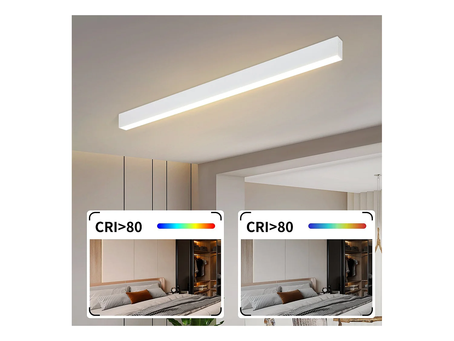 NETTLIFE Plafonnier LED Blanc 32W Moderne Dimmable 107CM Lampe de Salon Longue Lampe de Bureau avec Télécommande
