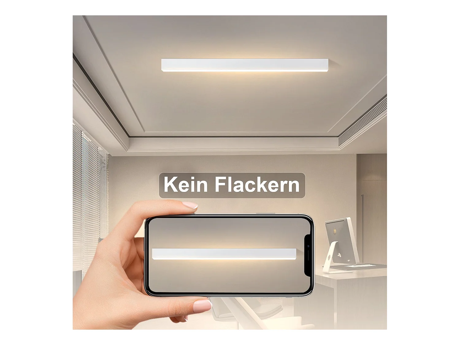 NETTLIFE Plafonnier LED Blanc 32W Moderne Dimmable 107CM Lampe de Salon Longue Lampe de Bureau avec Télécommande