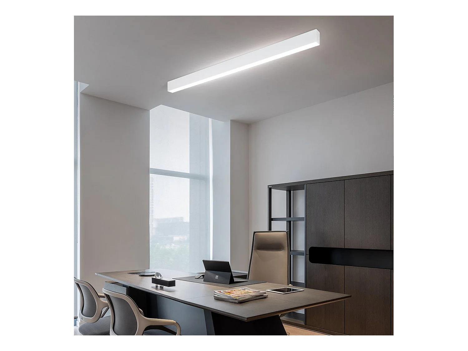 NETTLIFE Plafonnier LED Blanc 32W Moderne Dimmable 107CM Lampe de Salon Longue Lampe de Bureau avec Télécommande