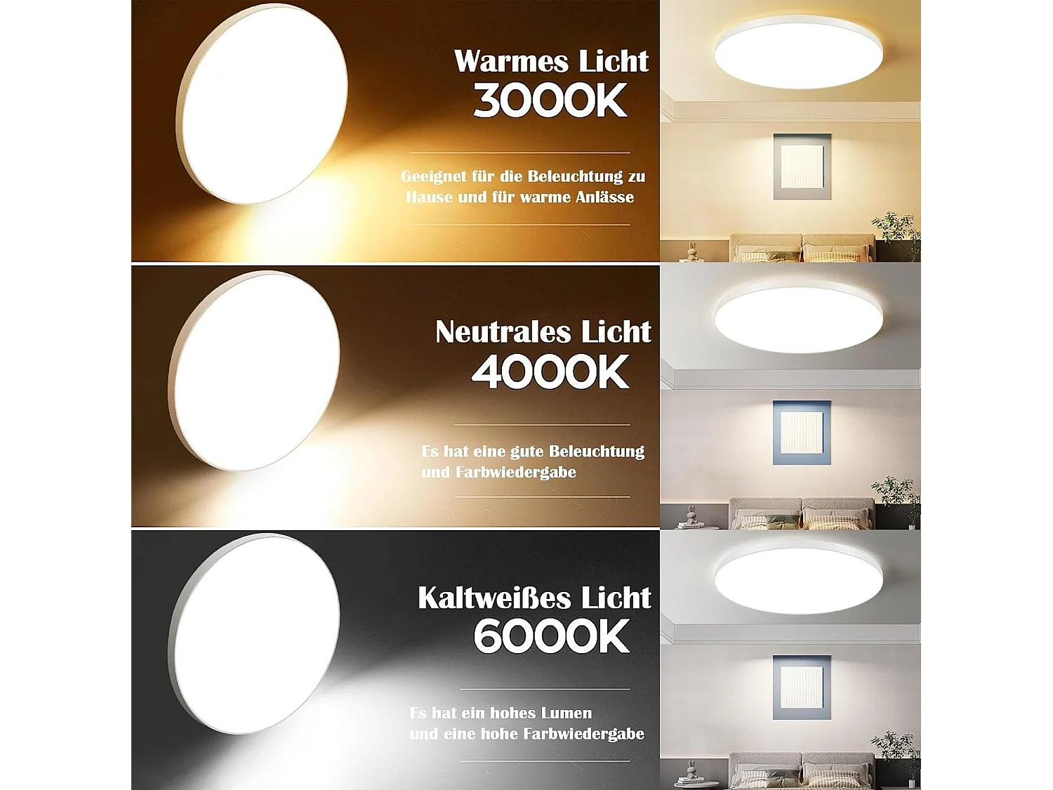 NETTLIFE Plafonnier LED 28 cm 30 W rond IP44 Lampe de chambre à intensité variable pour sous-sol Lampe de salle de bain et couloir avec télécommande