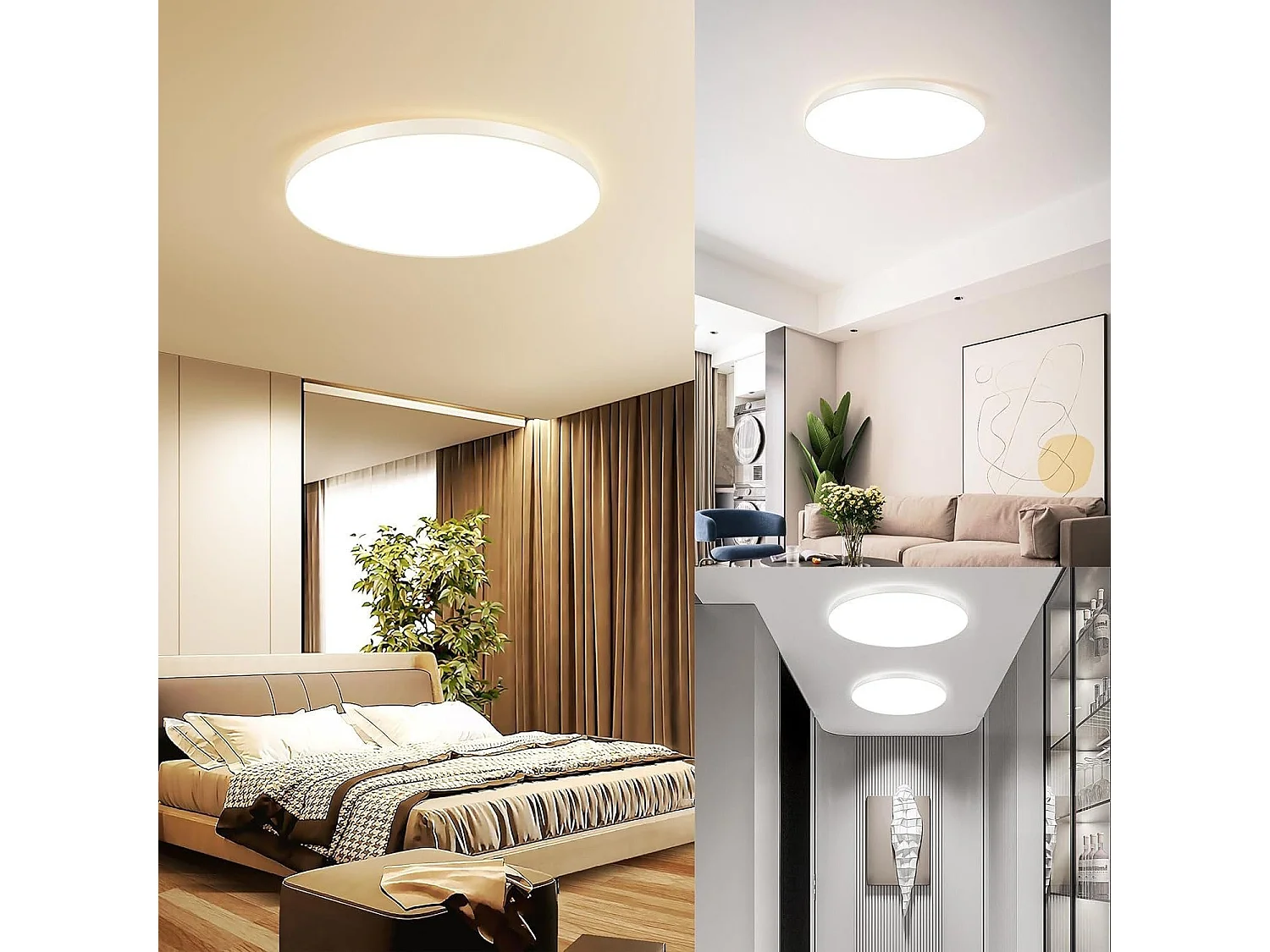 NETTLIFE Plafonnier LED 28 cm 30 W rond IP44 Lampe de chambre à intensité variable pour sous-sol Lampe de salle de bain et couloir avec télécommande