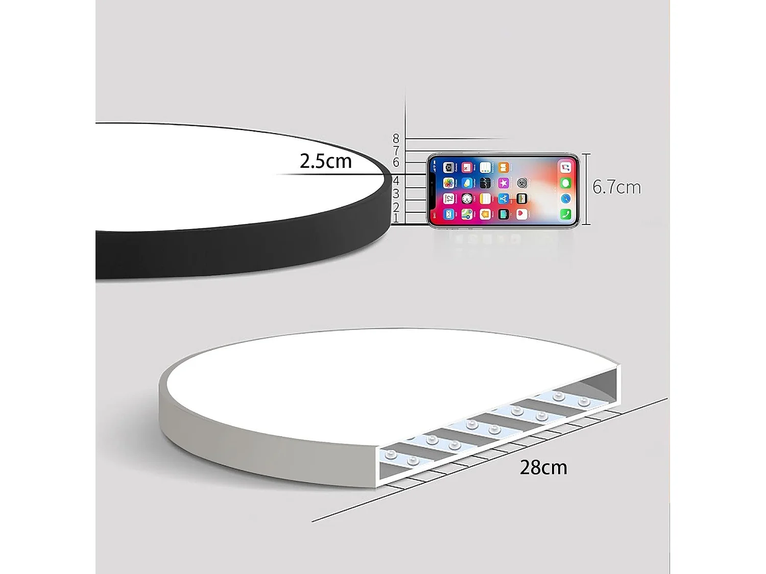 NETTLIFE Plafonnier LED 28 cm 30 W rond IP44 Lampe de chambre à intensité variable pour sous-sol Lampe de salle de bain et couloir avec télécommande