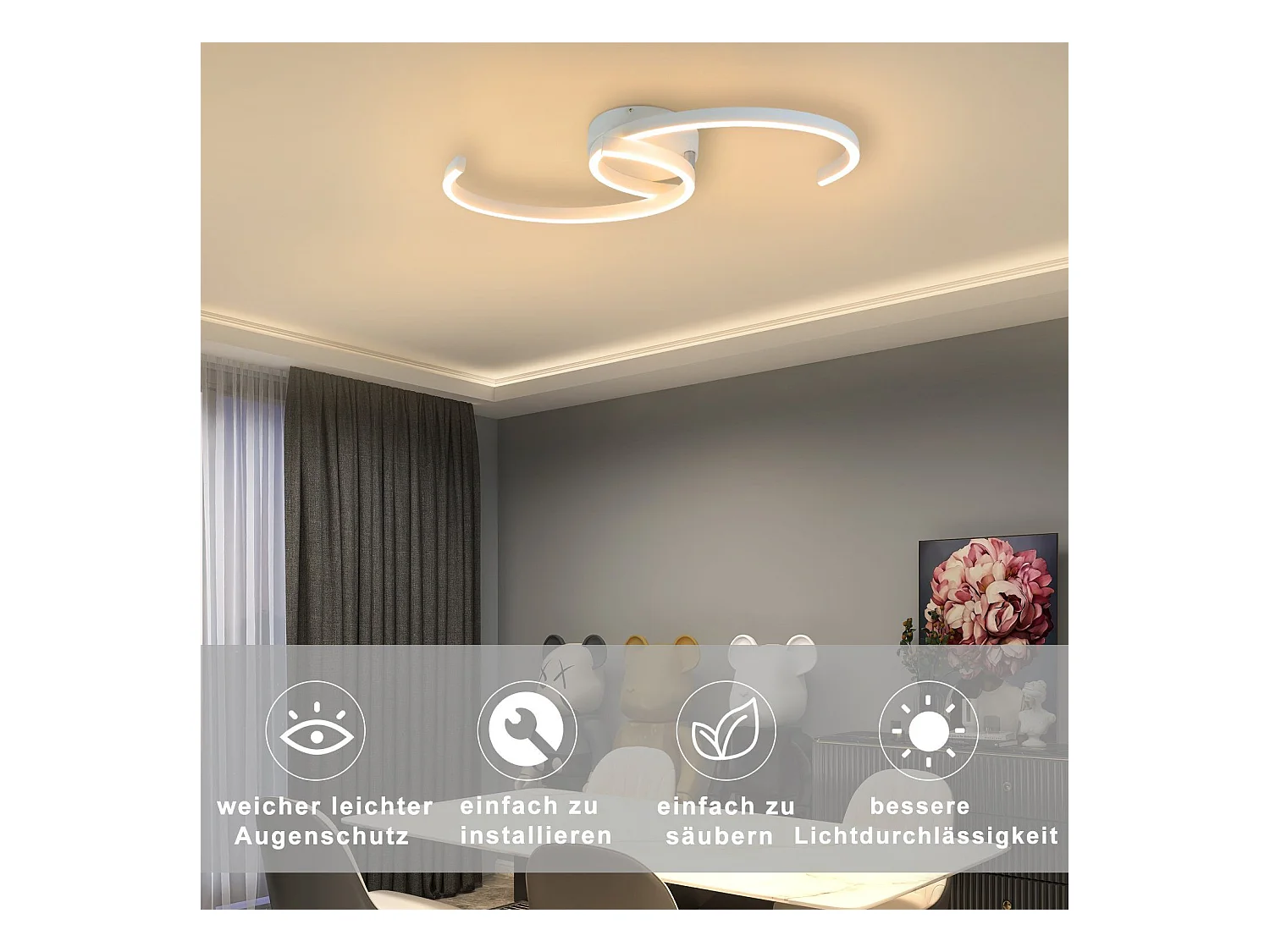 NETTLIFE Plafonnier LED Lampe de Salon 60cm 3000K Blanc Chaud Lampe Design Lampe de Cuisine Lampe Décorative pour Chambre Couloir Balcon Bureau