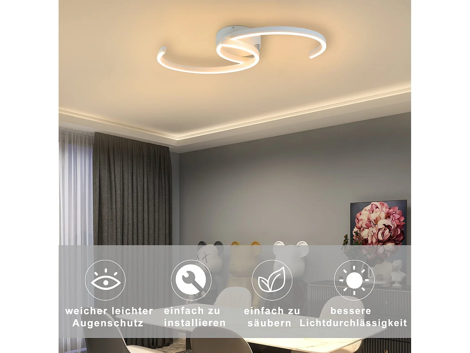 NETTLIFE Plafonnier LED Lampe de Salon 60cm 3000K Blanc Chaud Lampe Design Lampe de Cuisine Lampe Décorative pour Chambre Couloir Balcon Bureau