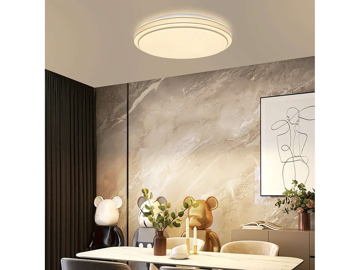 NETTLIFE LED Plafondlamp - rond - zilver - 27cm sterrenhemel slaapkamerlamp - modern 12W keukenlamp - 3000K warm wit - voor hal | woonkamer | kinderkamer