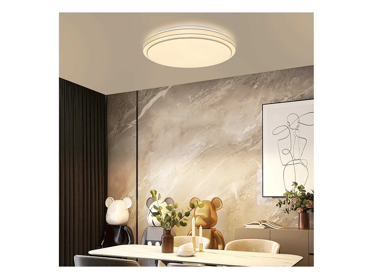 NETTLIFE LED Plafondlamp - rond - zilver - 27cm sterrenhemel slaapkamerlamp - modern 12W keukenlamp - 3000K warm wit - voor hal | woonkamer | kinderkamer