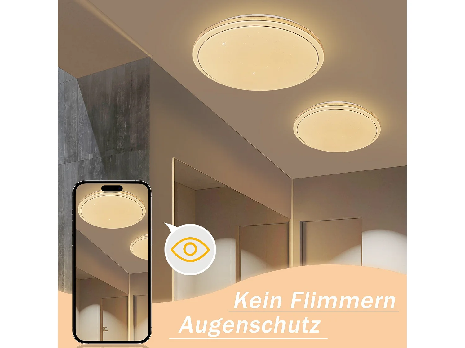 NETTLIFE Plafonnier LED Ø 27 cm Lampe de Chambre Ciel Étoilé Moderne 12 W Lampe Blanc Chaud Lampe Ronde Cuisine pour Couloir Salon