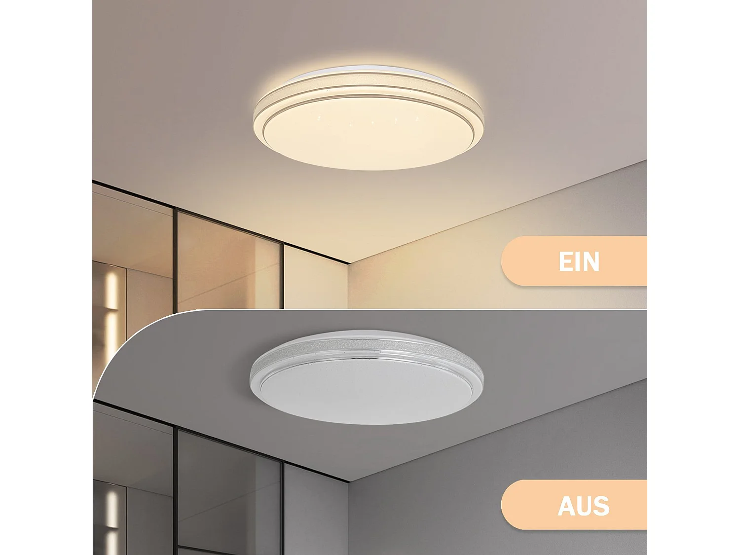 NETTLIFE Plafonnier LED Ø 27 cm Lampe de Chambre Ciel Étoilé Moderne 12 W Lampe Blanc Chaud Lampe Ronde Cuisine pour Couloir Salon