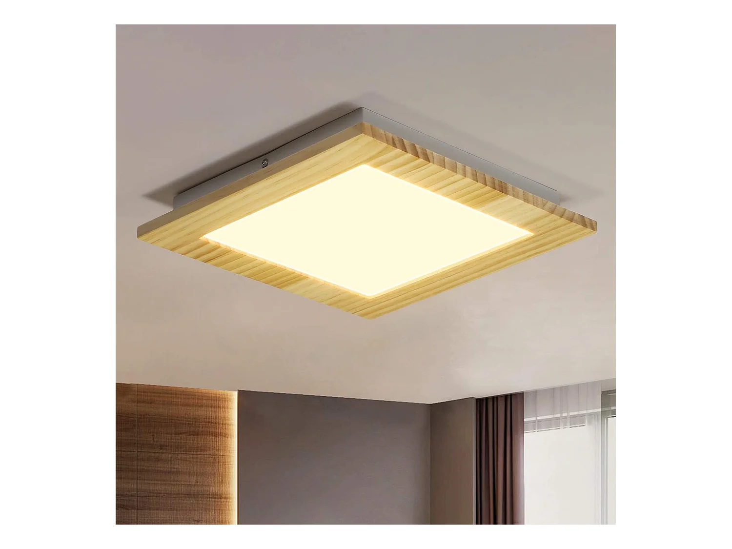 NETTLIFE Plafonnier LED Salon Bois Plat Chambre Panneau Couloir Intérieur 3000 K Blanc Chaud 30 cm 17 W pour Cuisine  Salle à manger Escaliers Balcon