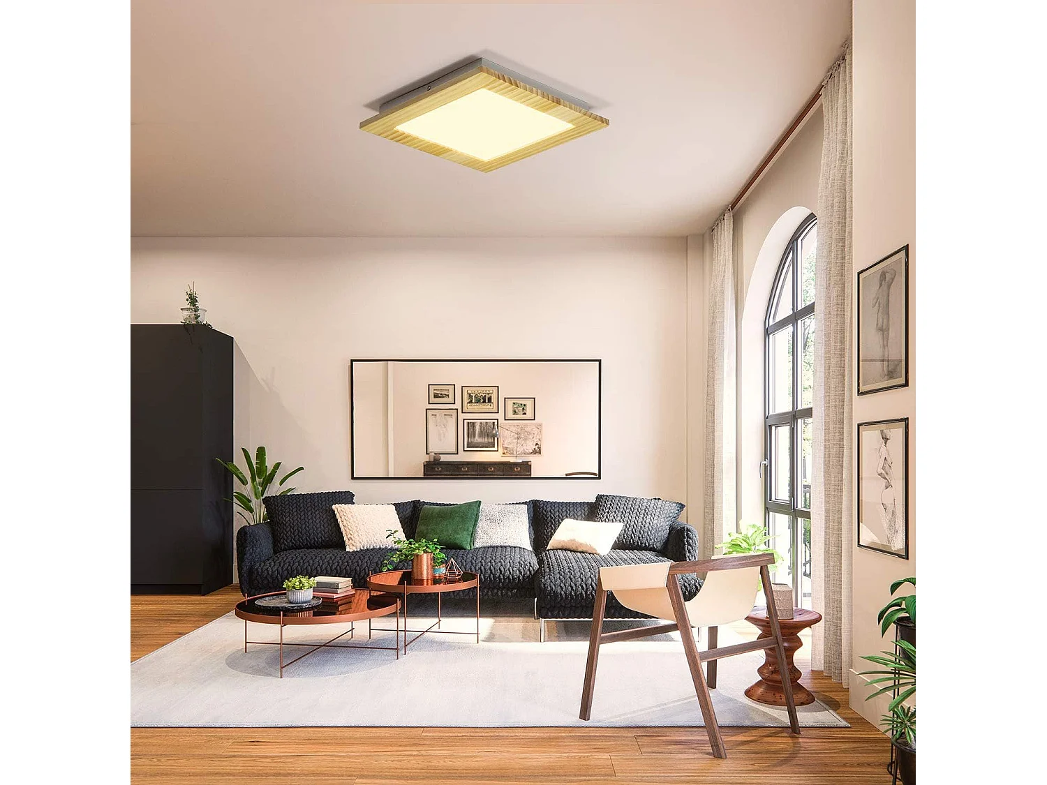 NETTLIFE Plafonnier LED Salon Bois Plat Chambre Panneau Couloir Intérieur 3000 K Blanc Chaud 30 cm 17 W pour Cuisine  Salle à manger Escaliers Balcon