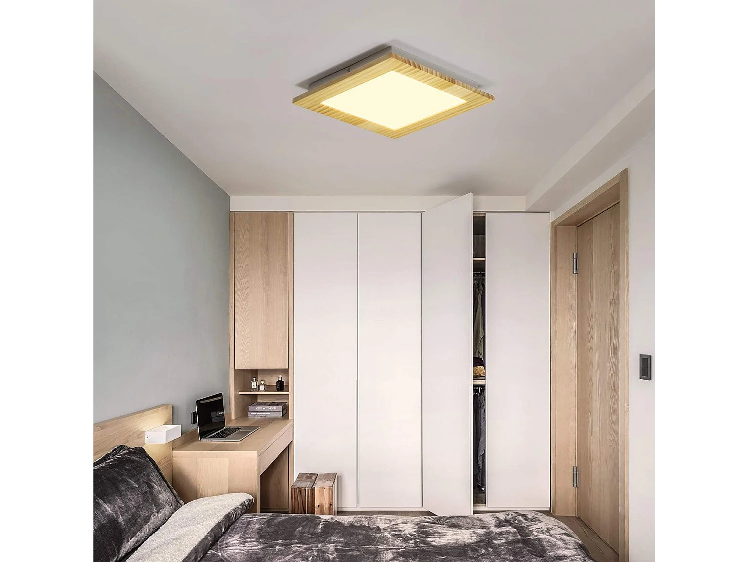 NETTLIFE Lámpara de Techo LED Salón Plano Madera Dormitorio Panel Interior 3000 K Blanco Cálido 30 cm 17 W para Cocina   Escalera Balcón