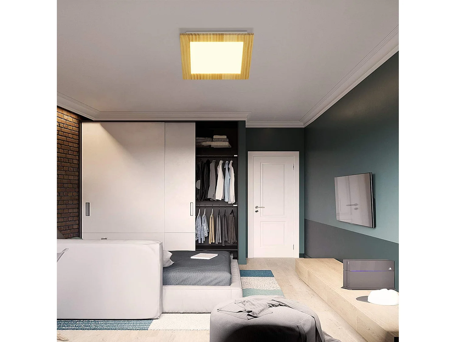 NETTLIFE Lámpara de Techo LED Salón Plano Madera Dormitorio Panel Interior 3000 K Blanco Cálido 30 cm 17 W para Cocina   Escalera Balcón