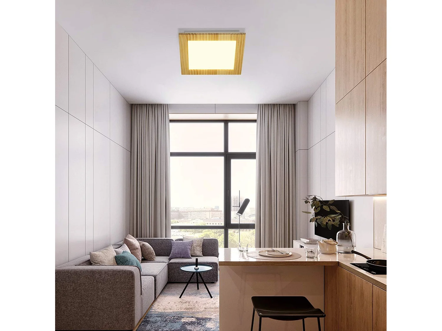 NETTLIFE Lámpara de Techo LED Salón Plano Madera Dormitorio Panel Interior 3000 K Blanco Cálido 30 cm 17 W para Cocina   Escalera Balcón