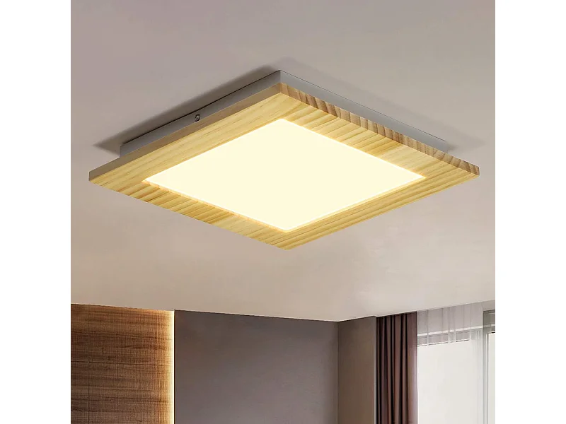 NETTLIFE LED Deckenleuchte Wohnzimmer Holz Flach Schlafzimmer Panel Flur Innen 3000K Warmweiß 30cm 17W für Küche Esszimmer Treppe Balkon