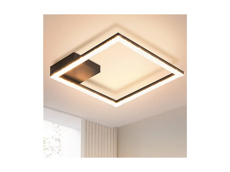 NETTLIFE LED-Deckenleuchte, 12 W, warmweiße Kristalllampe, 3000 K Licht, schwarz, moderne quadratische Metalllampe für Wohnzimmer, Schlafzimmer, Flur, Küche