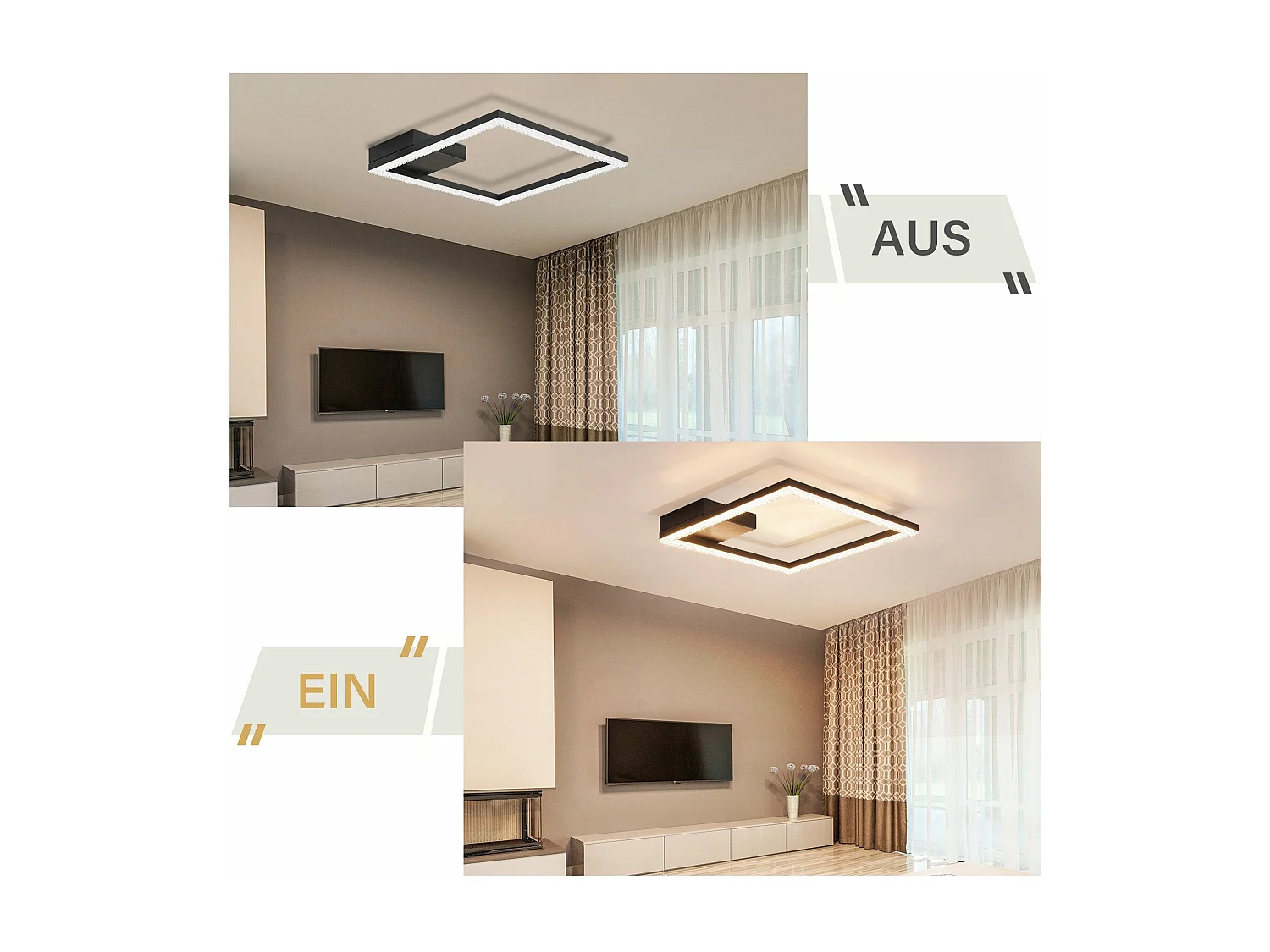 NETTLIFE Lámpara de Techo LED 12W Lámpara de Cristal Blanco Cálido 3000K Luz Negra Lámpara de Metal Cuadrada Moderna para Sala de Estar Dormitorio