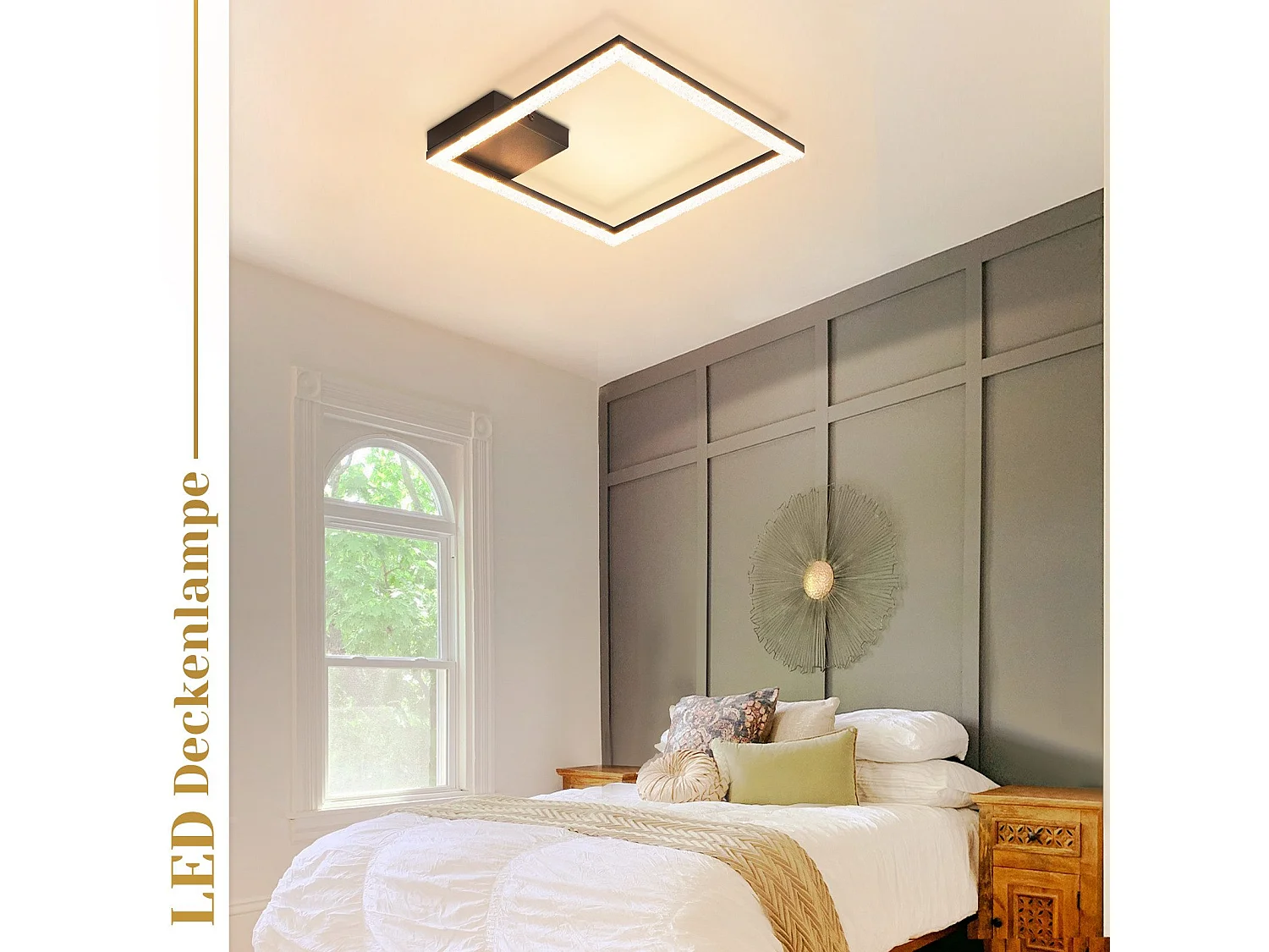 NETTLIFE Lámpara de Techo LED 12W Lámpara de Cristal Blanco Cálido 3000K Luz Negra Lámpara de Metal Cuadrada Moderna para Sala de Estar Dormitorio