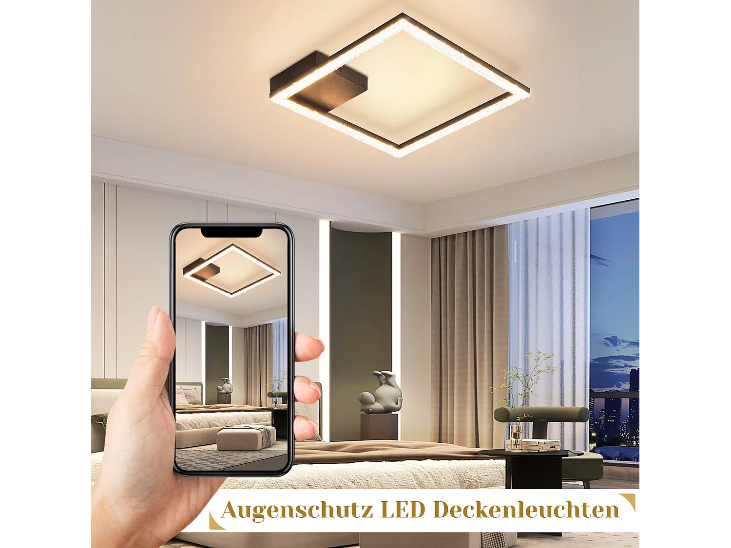 NETTLIFE Plafoniera LED 12W Quadrata Cristallo Bianca Calda 3000K Metallo Nero Moderna Lampada da Soffitto per Soggiorno Camera da Letto Corridoio Cucina