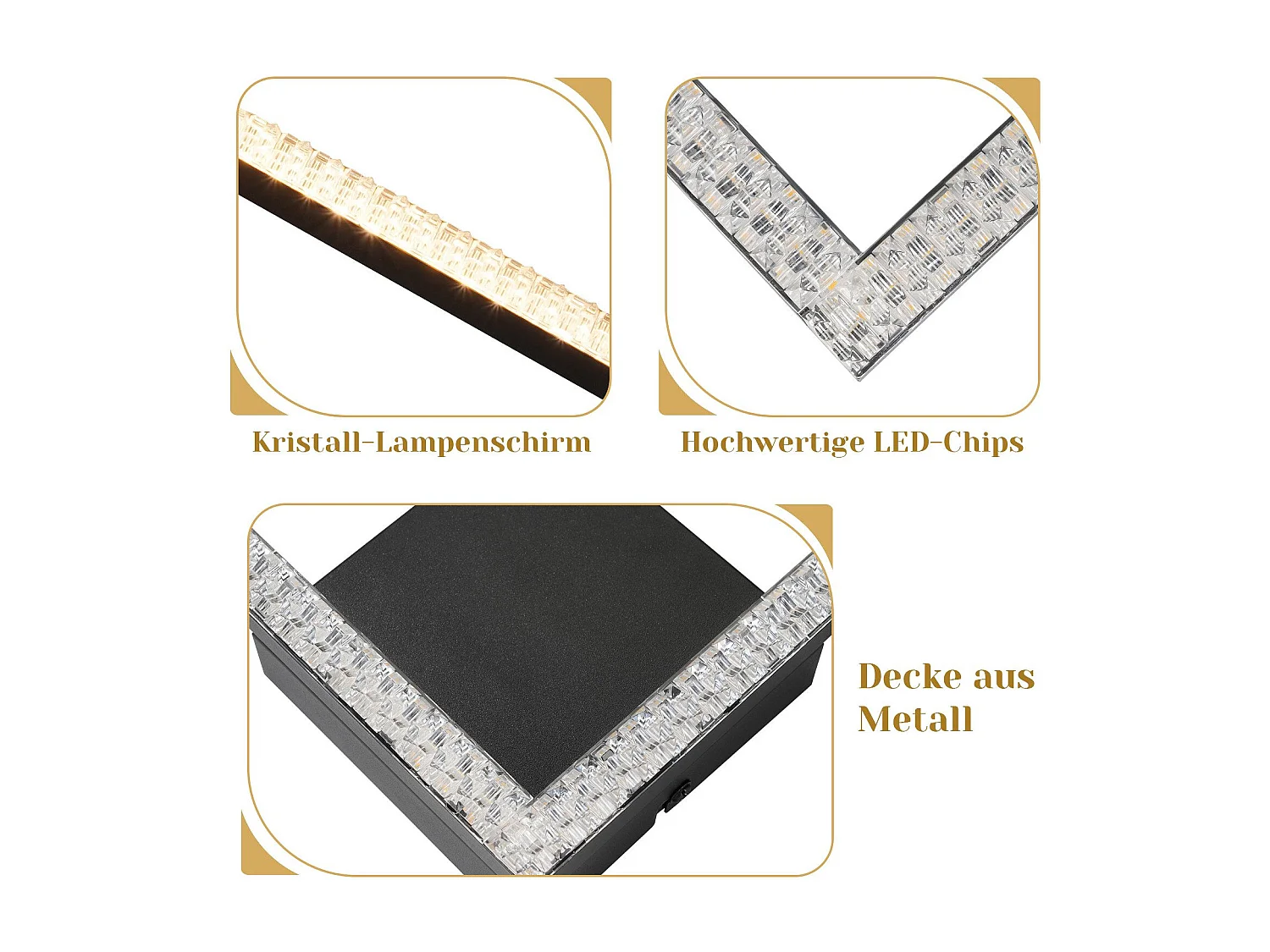 NETTLIFE Plafoniera LED 12W Quadrata Cristallo Bianca Calda 3000K Metallo Nero Moderna Lampada da Soffitto per Soggiorno Camera da Letto Corridoio Cucina