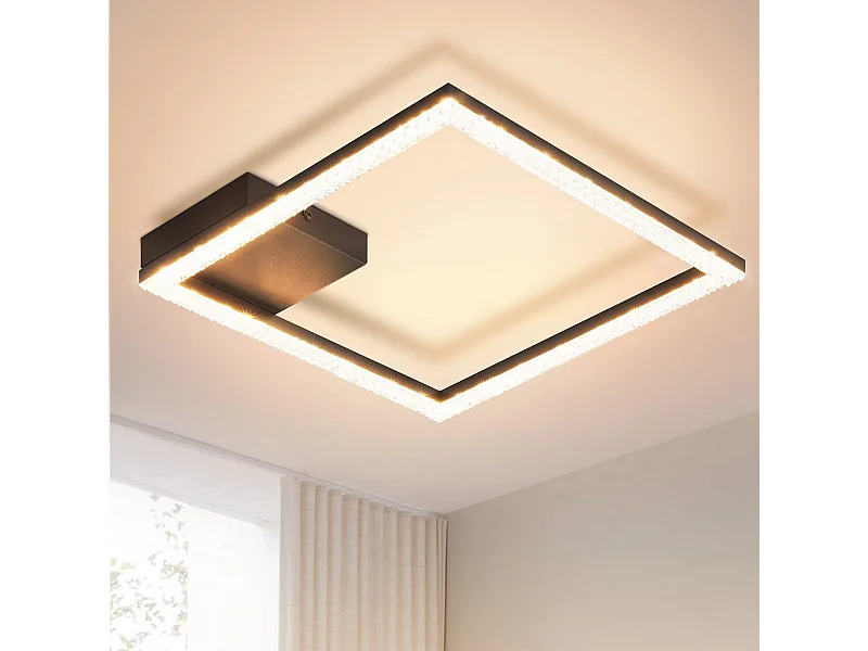 NETTLIFE LED-Deckenleuchte, 12 W, warmweiße Kristalllampe, 3000 K Licht, schwarz, moderne quadratische Metalllampe für Wohnzimmer, Schlafzimmer, Flur, Küche