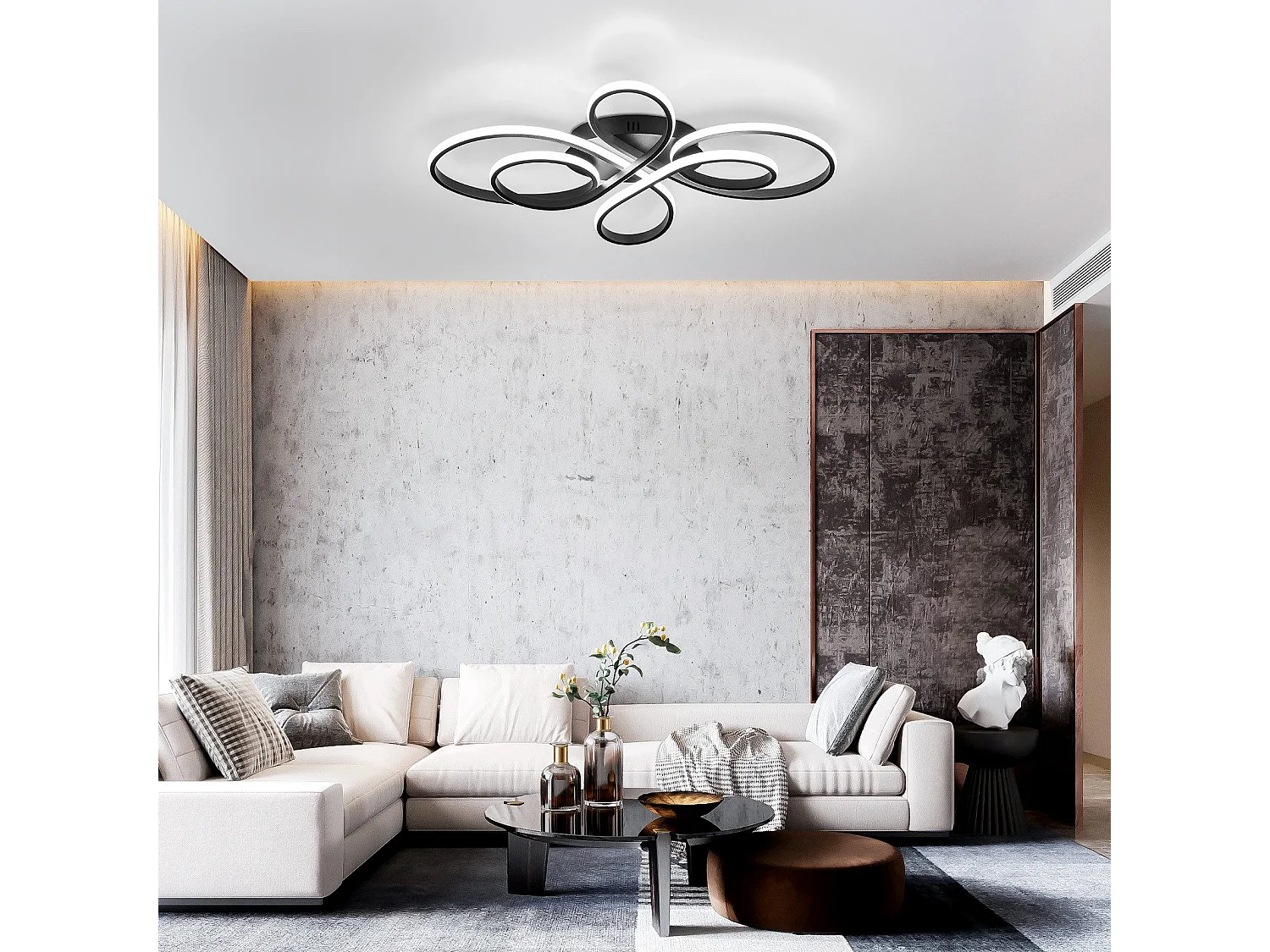 NETTLIFE Moderne dimmbare LED-Deckenleuchte, Schwarz, 66 cm, 65 W, mit Fernbedienung, geeignet für Esszimmer, Büro