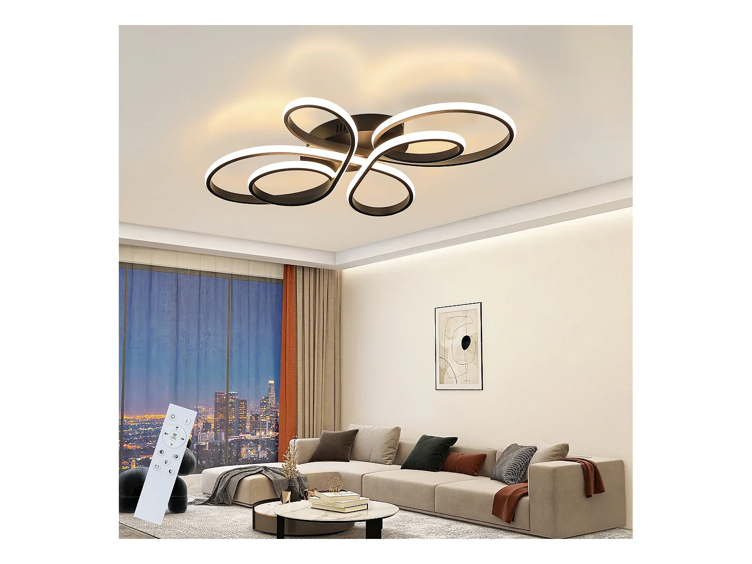 NETTLIFE Plafonnier LED moderne à intensité variable, noir, 66 cm, 65 W, avec télécommande, adapté pour salle à manger, bureau
