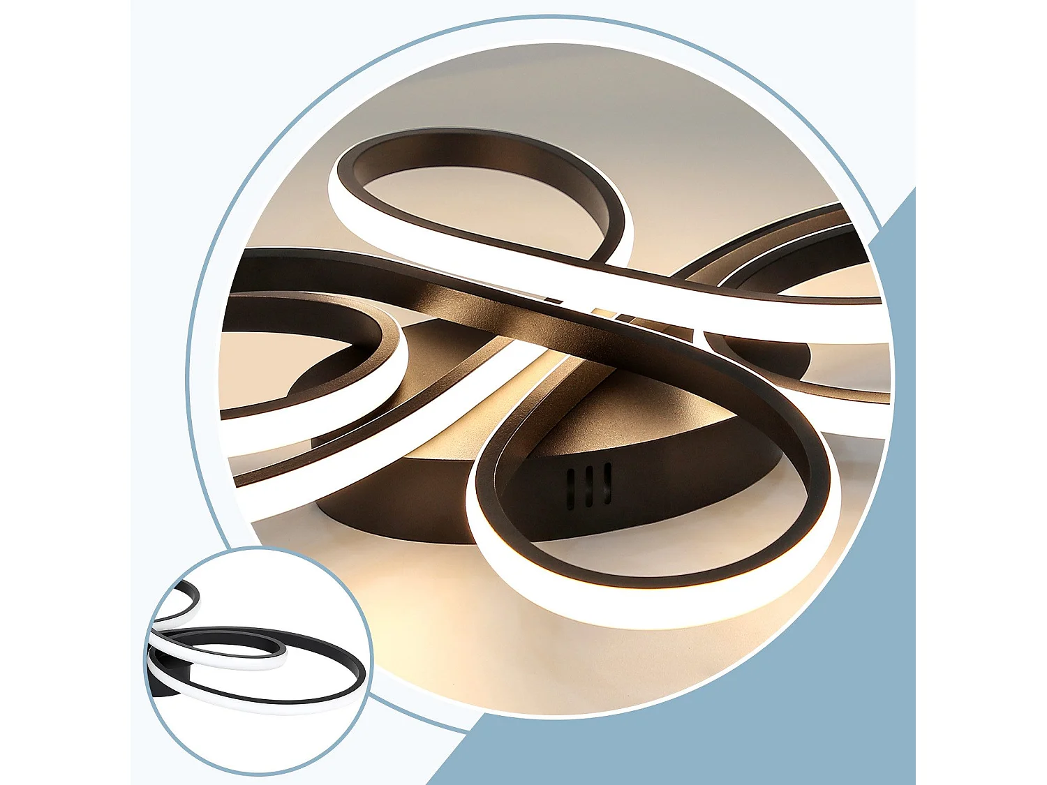 NETTLIFE Plafonnier LED moderne à intensité variable, noir, 66 cm, 65 W, avec télécommande, adapté pour salle à manger, bureau