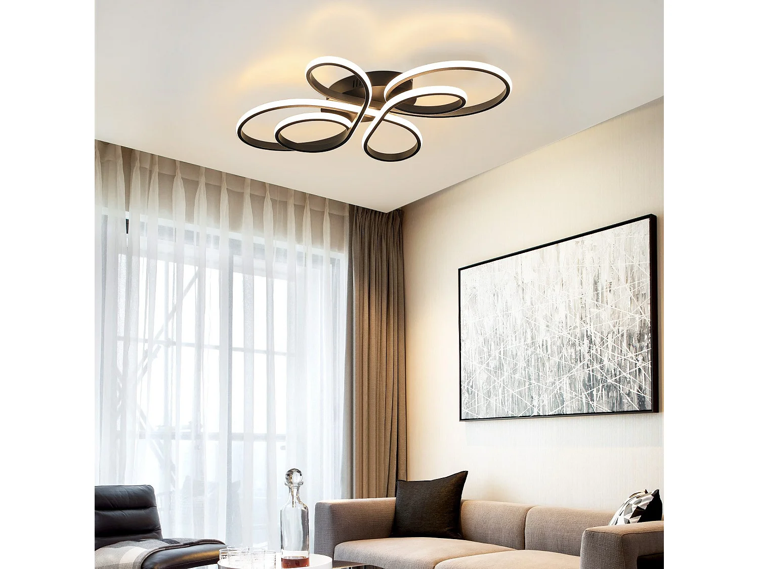 NETTLIFE Plafonnier LED moderne à intensité variable, noir, 66 cm, 65 W, avec télécommande, adapté pour salle à manger, bureau