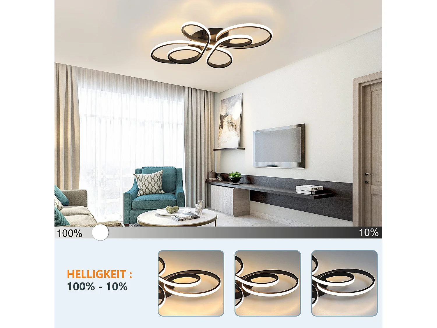 NETTLIFE Plafondlamp LED Wit 66cm 3000-6000K Dimbaar met Afstandsbediening Moderne Keukenverlichting met Creatief ontwerp voor Slaapkamer | Woonkamer | Hotel 65W